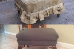 Ottoman — worn gold damask to clean gray fabric with cabriole legs