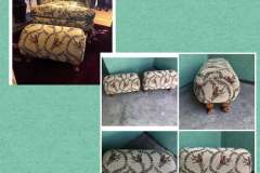 Tropical-print wingback chair with matching ottoman in client home