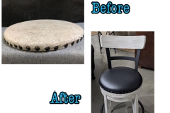 Bar stool — beige fabric seat to black leather with nailhead trim