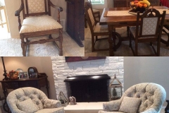 Reupholstered dining chairs and tufted fireside chairs in client home