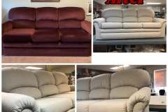 Three-seat sofa — burgundy to light gray linen