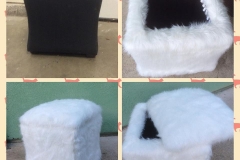 Storage cube ottoman — plain black to white faux-fur with tassel interior