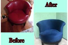 Tub chair — red faux leather to navy blue velvet