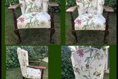 Floral botanical wingback armchair with claw feet — four angles
