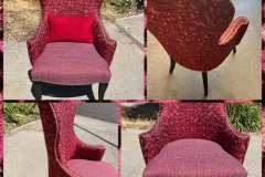 Burgundy two-tone accent chair with nailhead trim — four angles