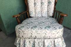 Floral leaf-print wooden rocking chair with ruffled skirt