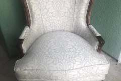 Cream damask French wingback armchair with cabriole legs
