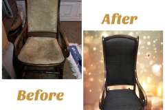 Antique rocking chair — worn green fabric to dark charcoal