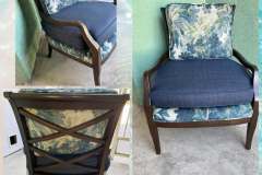 Navy and botanical two-tone accent chair with X-back detail